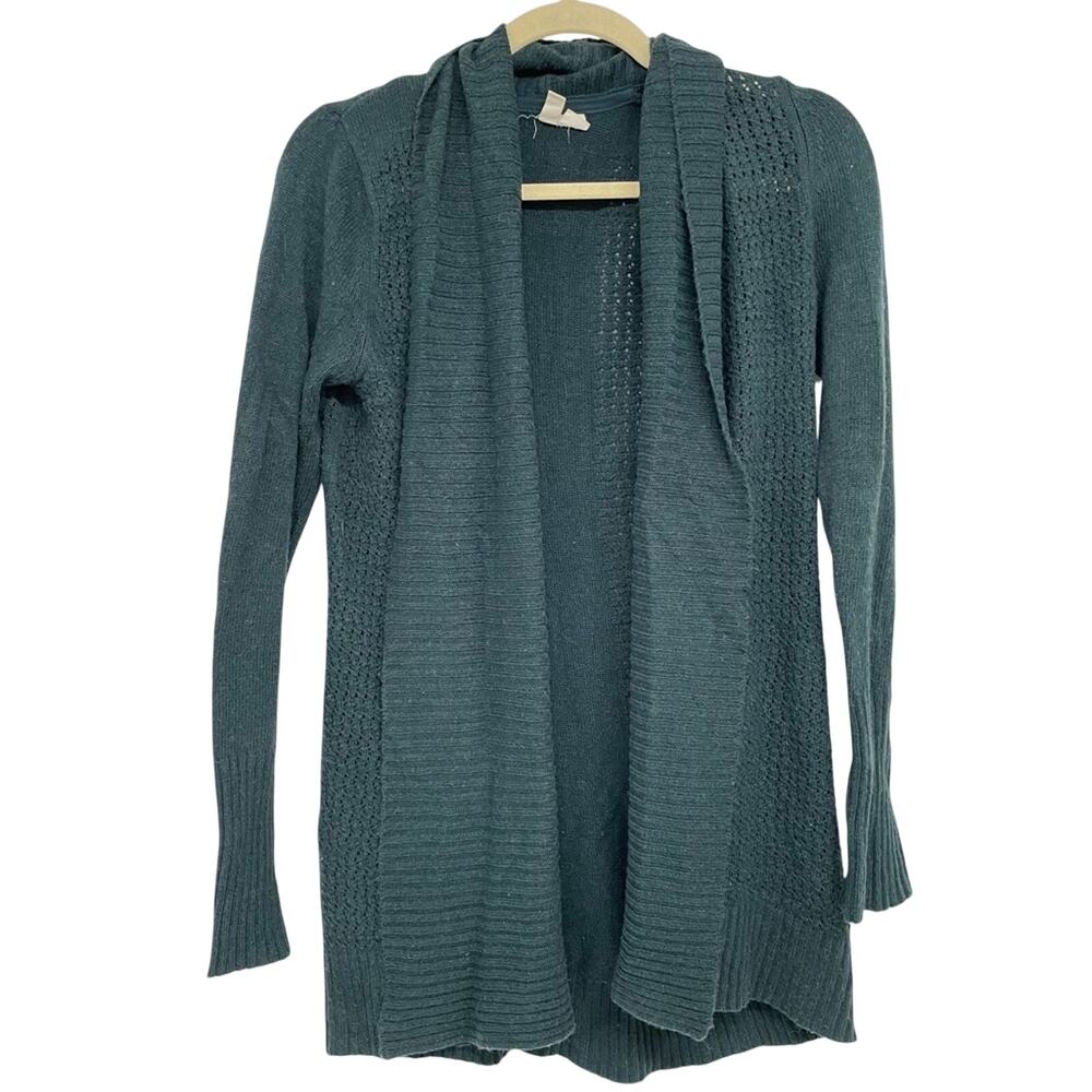 Moth Anthropologie Green Open Front Knit Cardigan Sweater XS Duster Long Line